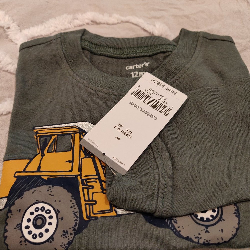 Carter's 12 month olive green with dump truck - NWT